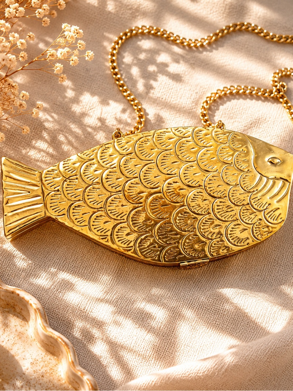 Gold Fish-Shaped Statement Clutch